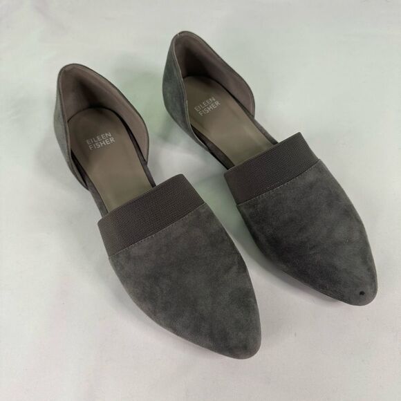 Eileen Fisher Grey Size 9 Flute Suede D’Orsay Flat Pointed Toe Leather Neutral